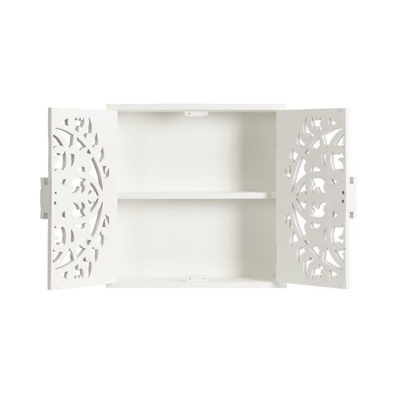 Kate & Laurel All Things Decor 20" Saanvi Traditional Carved Wood Wall Cabinet White: Artisan-Made, No Assembly, Includes Mounting Hardware