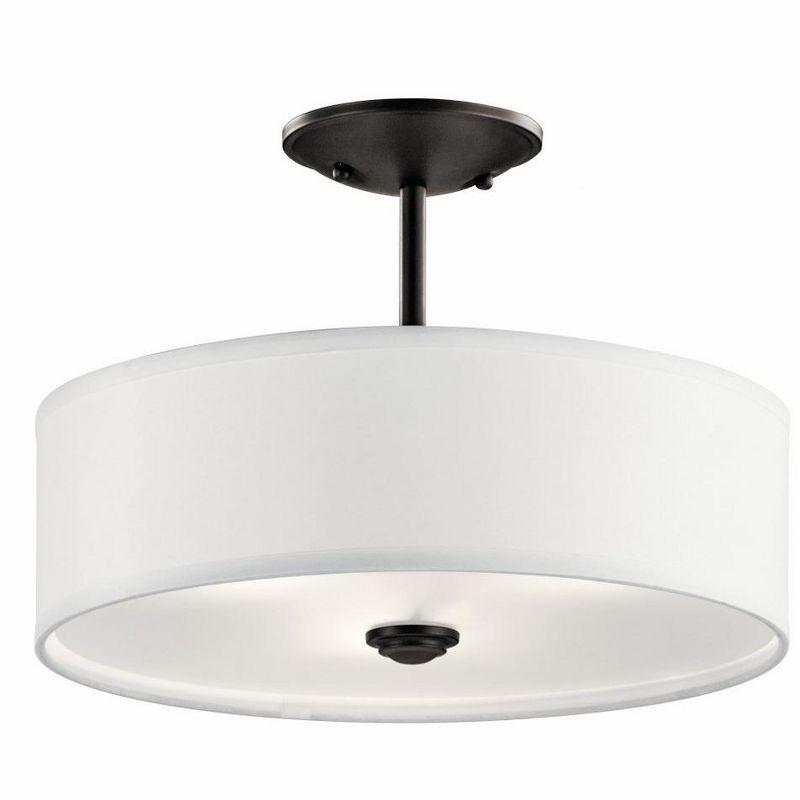 Shailene 14" 3 Light Round Semi Flush with Satin Etched White Diffuser and White Microfiber Shade in Brushed Nickel