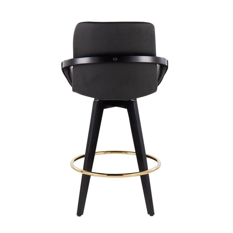 Set of 2 Cosmo PU Leather/Metal/Wood Counter Height Barstools Black/Gold - LumiSource: Swivel Seat, Fixed Height