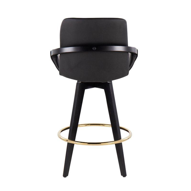 Cosmo Black Faux Leather Swivel Counter Stools with Gold Footrest, Set of 2