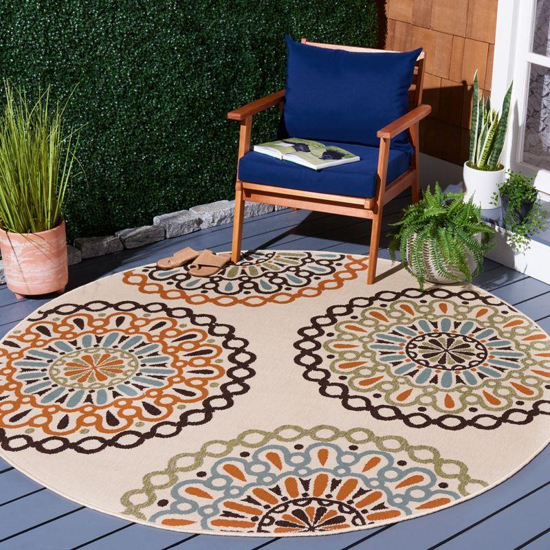 Veranda VER092 Power Loomed Indoor/Outdoor Accent Rug - Cream/Terracotta - 3' Round - Safavieh