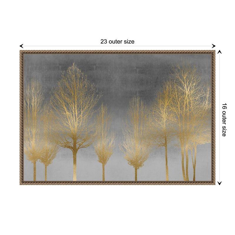 Gold Forest on Gray Abstract Canvas Wall Art with Bronze Frame