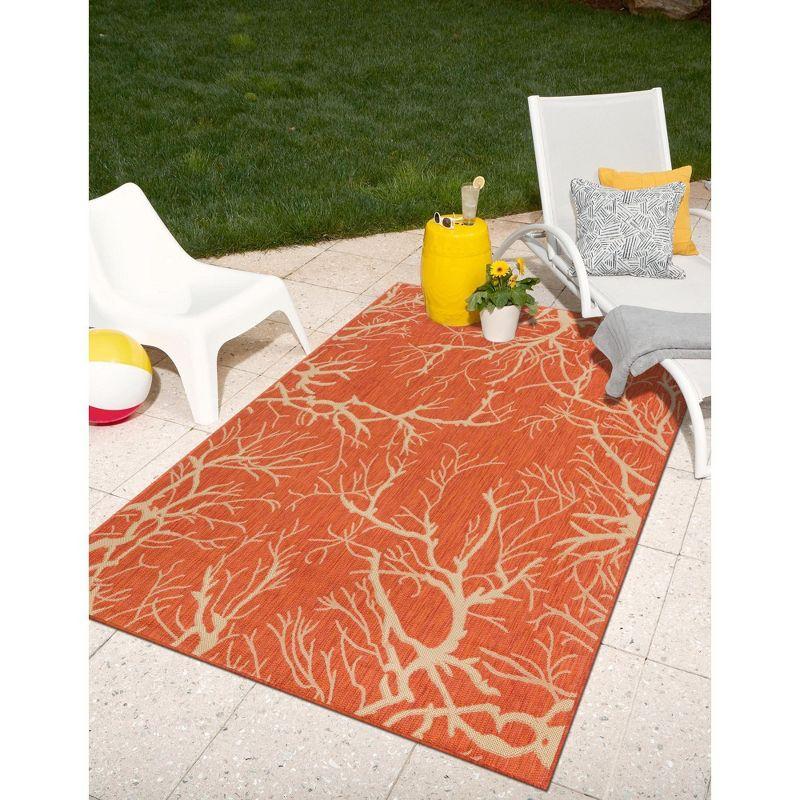 Terracotta and Beige Botanical Branch Outdoor Area Rug 4x6