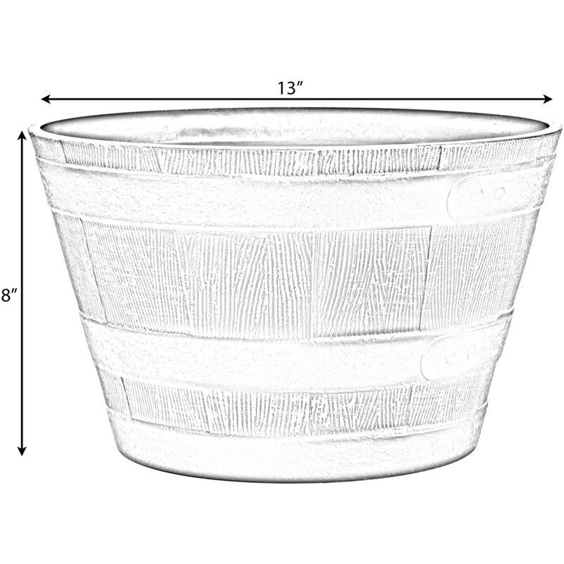 ardenised 4-Piece Round Half Barrel Flower Pots Rustic Farmhouse Style Faux Wood Planter Containers for Indoor & Outdoor Use