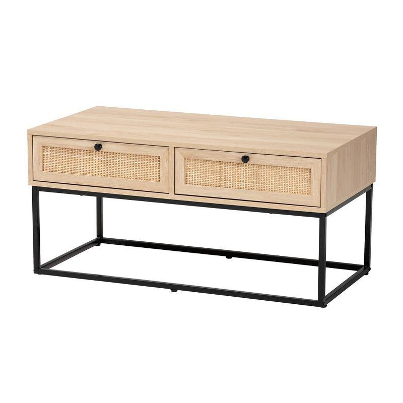 Transitional Natural Brown Wood 2-Drawer Coffee Table with Renaissance Rhapsody Accents