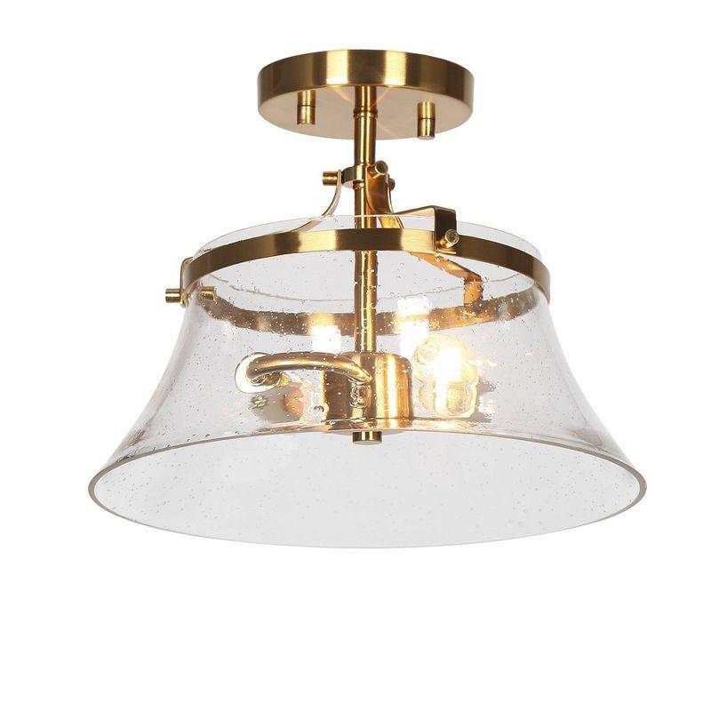 Auisre 2-Light Polished Gold Drum LED Semi-Flush Mount with Seeded Glass