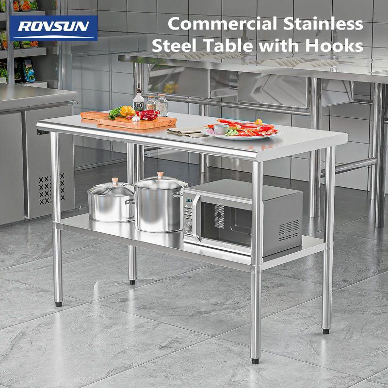 ROVSUN 36'' x 24'' Stainless Steel Table for Prep & Work, Metal Table with Undershelf for Kitchen Restaurant, Home
