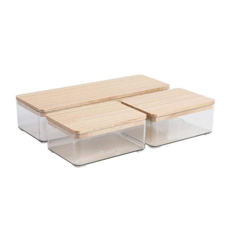 Thomas Martha Stewart Stackable Plastic Storage Box Set with Wooden Lids