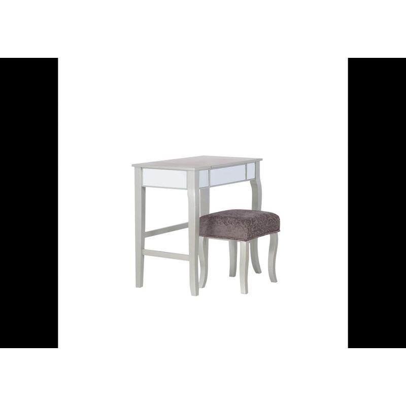 Harper Glam Flip-up Mirror Wood Vanity and Gray Upholstered Stool Mirror and Silver - Linon