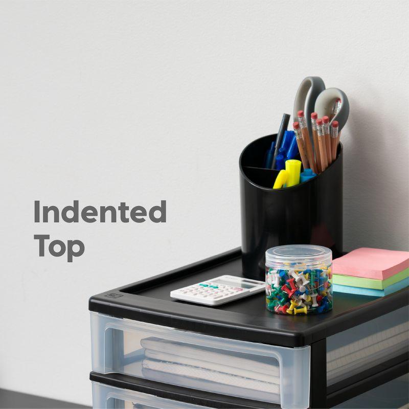 IRIS USA Medium 3-Drawer Stacking Desktop Organizer, 2 Pack, Plastic Drawer Storage Container for Stationery Art Craft Supplies Kitchen Office, Black