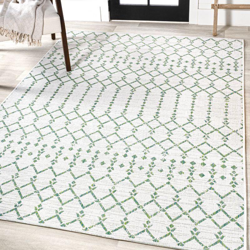 3' x 5' Ourika Moroccan Geometric Textured Weave Indoor/Outdoor Area Rug, Green/Ivory - JONATHAN Y