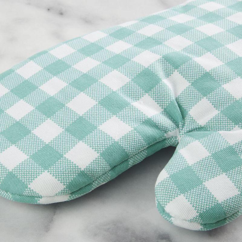 Aqua Sky Gingham Cotton Oven Mitt 2-Piece Set