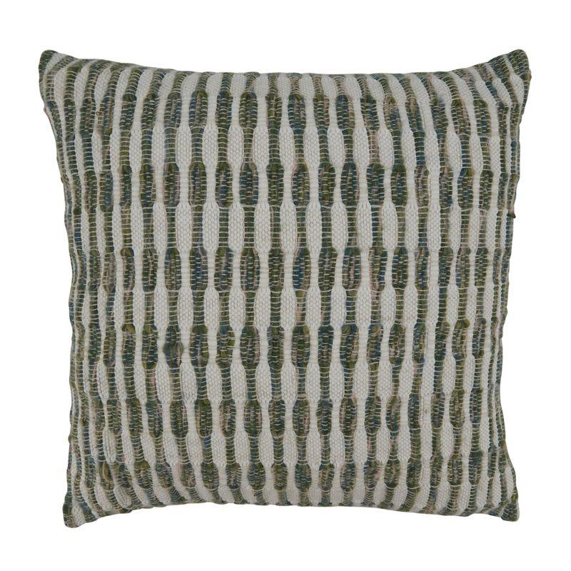 Green Woven Line Cotton Pillow Cover, 22"