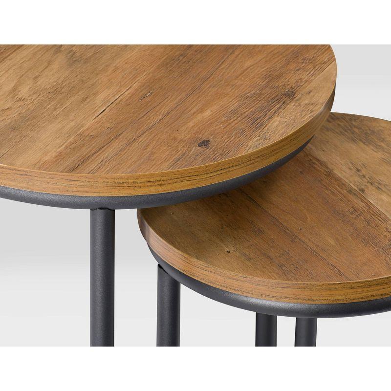 Contemporary Round Wood & Metal Nesting Coffee Tables - Black/Brown