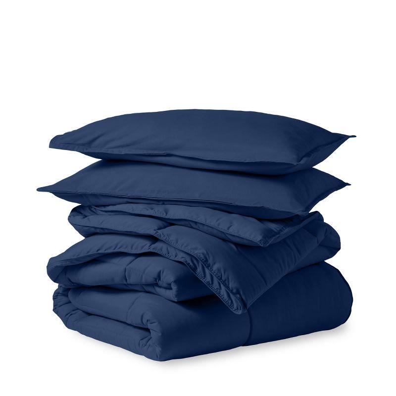 Queen Comforter Set 5Pc Down Alternative Ultra Soft Solid Comforters with Shams, Decorative Pillow & Bed Skirt - Navy