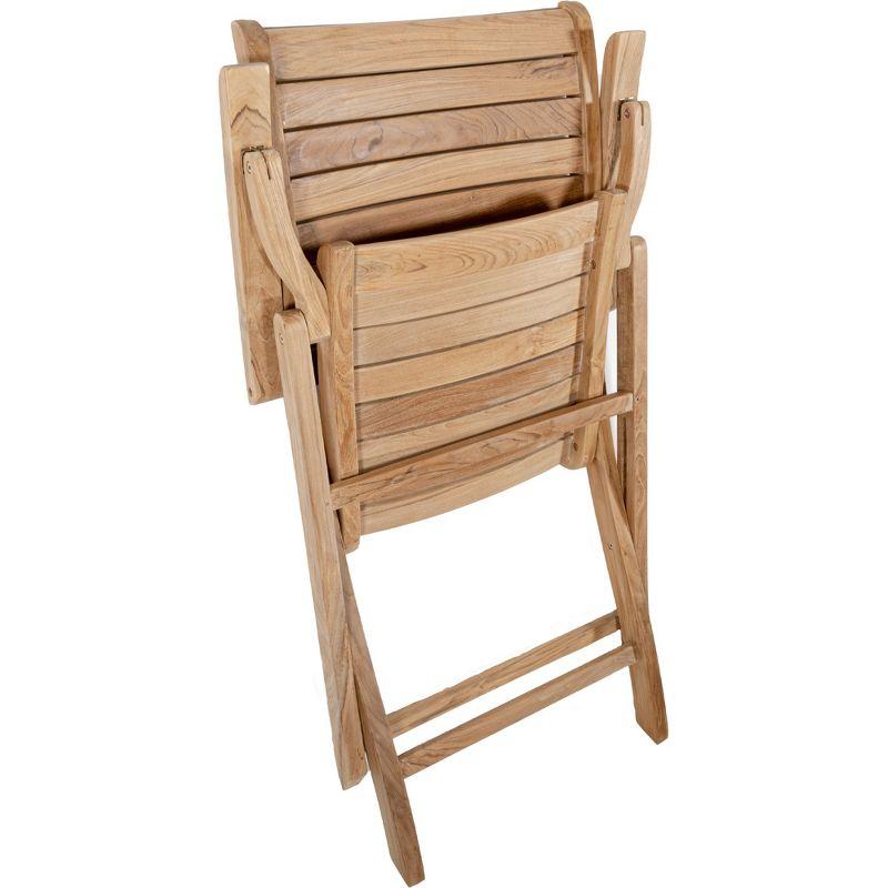 Nordic Teak Natural Outdoor Patio Folding Chair with Arm Rests - Beige