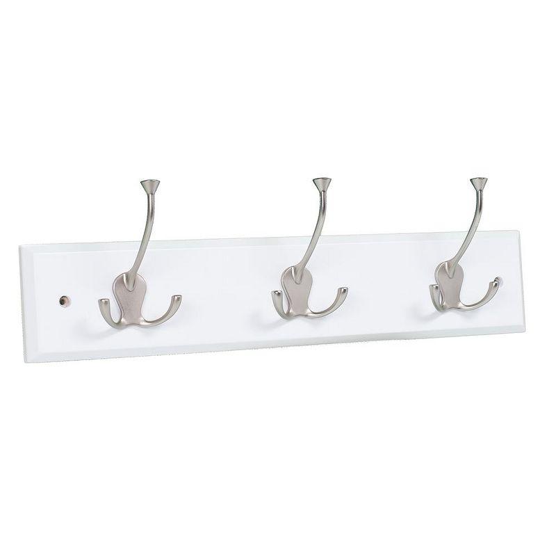 BirdRock Home Tri Hook Coat Rack - 3 Hooks - Wall Mount Hat Rack - White Finish - Satin Nickel Hooks