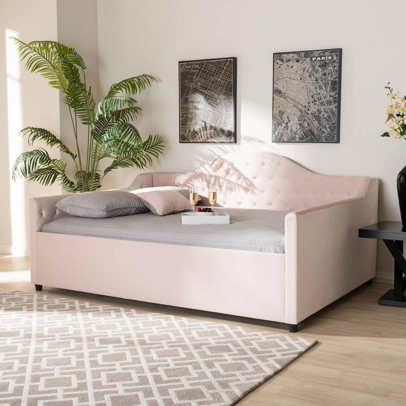 Light Pink Velvet Tufted Queen Daybed with Wood Frame