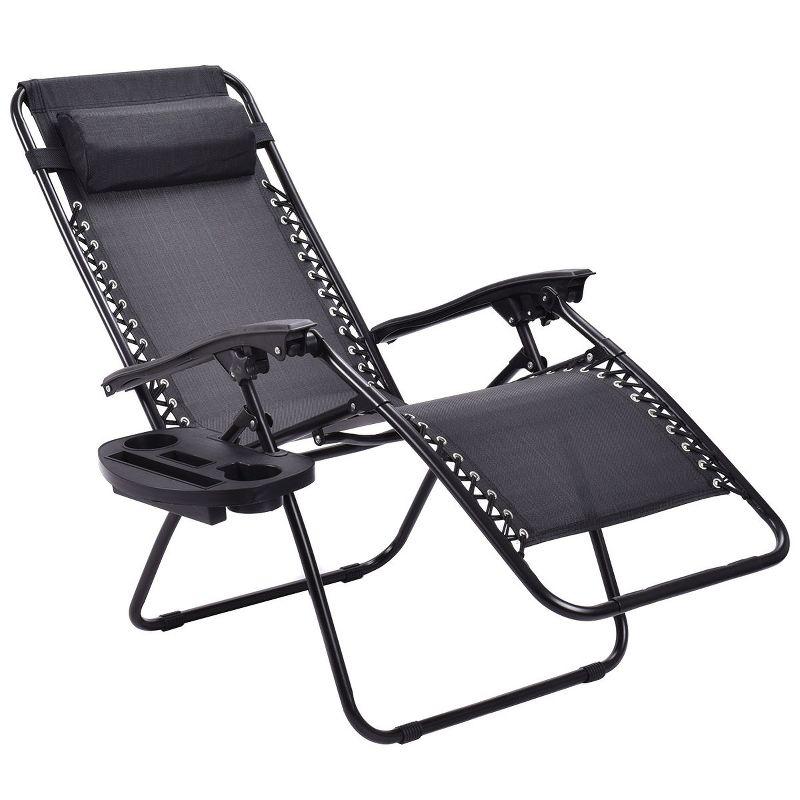 Costway 2 PCS Zero Gravity Chairs Lounge Patio Folding Recliner Outdoor Black with Cup Holder Black