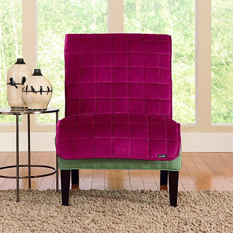 Burgundy Quilted Velvet Armless Chair Cover