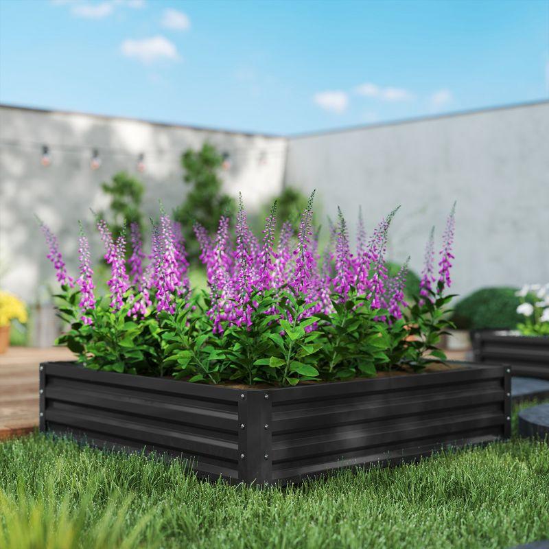 Outsunny 4' x 4' x 1' Galvanized Raised Garden Bed, Planter Raised Bed with Steel Frame for Vegetables, Flowers, Plants and Herbs, Gray