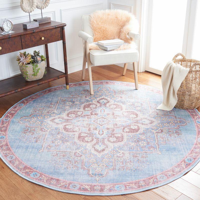 Serapi SEP580 Power Loomed Machine Washable Skid-Resistant Indoor Area Rug - Blue/Brown - 6'7" Round - Safavieh