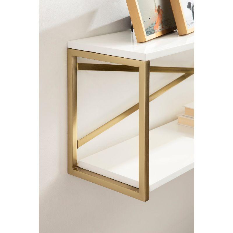 Kate & Laurel All Things Decor 36"x12"x8" Ascott 2-Tier Wall Shelf White - Modern Glam Decor, Keyhole Hangers