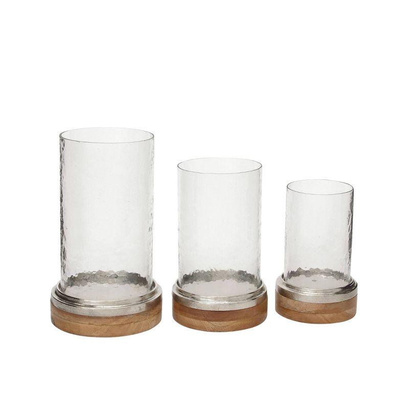 Set of 3 Mango Wood and Aluminum Candle Holders - Olivia & May