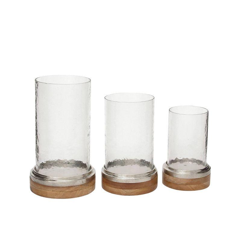 Set of 3 Mango Wood and Aluminum Candle Holders - Olivia &#38; May