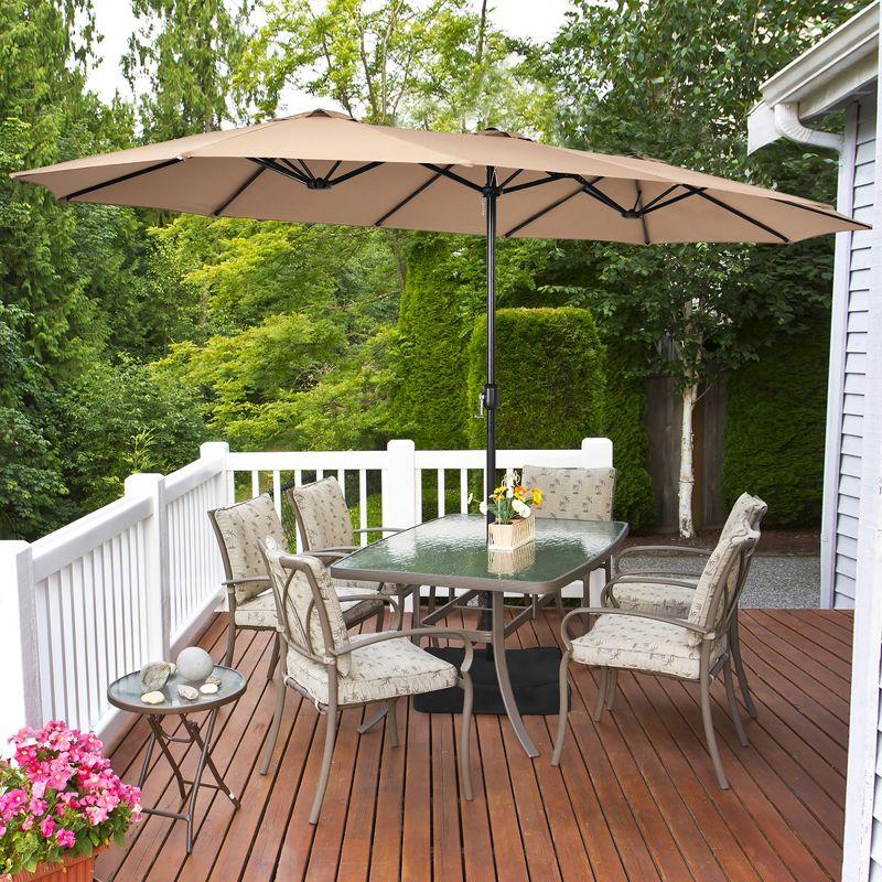 Costway 15FT Double-Sided Twin Patio Umbrella Outdoor Market W/ Crank & Base Coffee