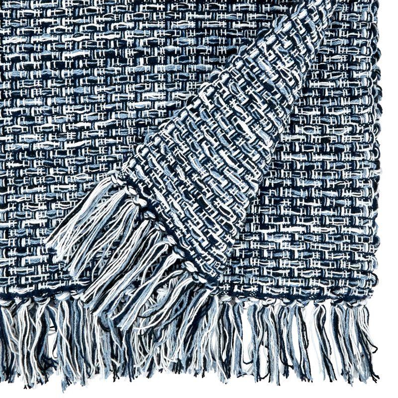 Navy Blue Woven Cotton Table Runner with Tassels, 16" x 72"