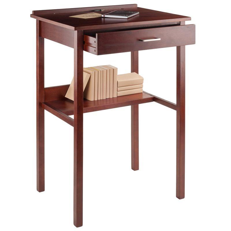 Winsome Ronald High Desk Walnut: Mid-Century Modern Standing Secretary, Spot Clean, No Storage