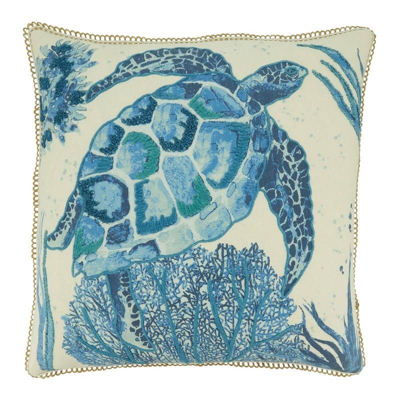 Navy Blue Cotton Sea Turtle Square Throw Pillow Cover