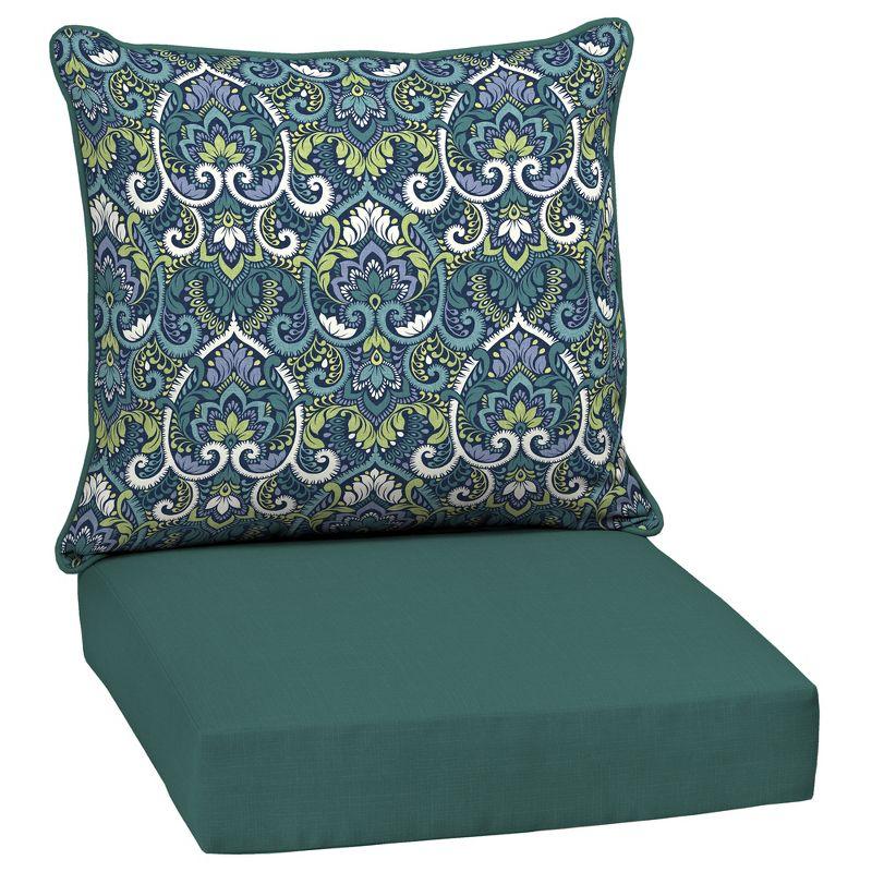 Sapphire Aurora Blue Damask Outdoor Deep Seating Cushion Set