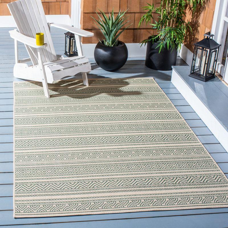 Beige and Dark Green 8' x 10' Stain-Resistant Synthetic Rug