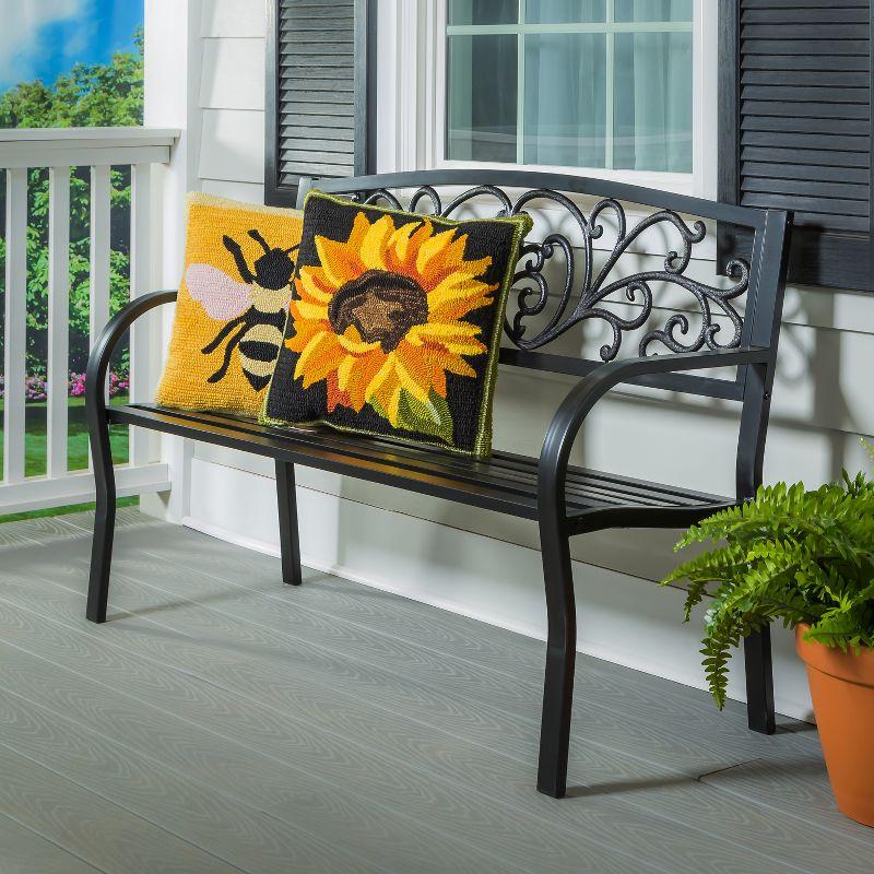 Evergreen Blooming Garden Metal Bench, Black