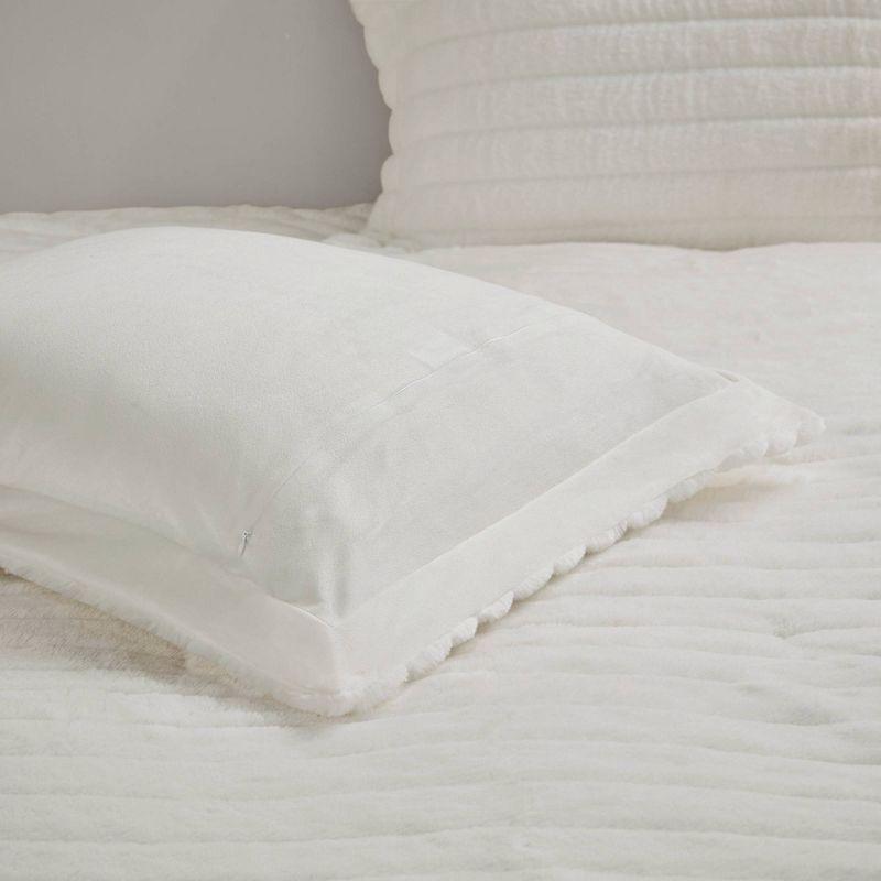 Ivory Faux Fur King Comforter Set with Shams