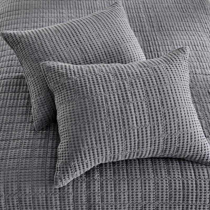 Mills Waffle Charcoal Quilt Set - One King Quilt and Two King Shams - Levtex Home