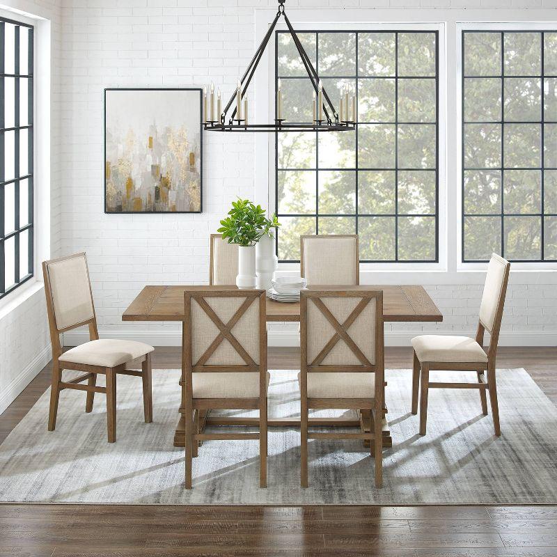 7pc Joanna Dining Set with 6 Upholstered Back Chairs Rustic Brown - Crosley