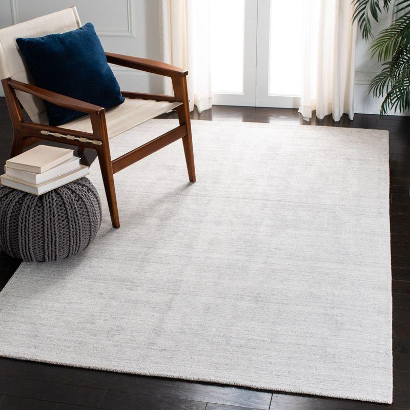 Light Grey Hand-Knotted Wool and Viscose Area Rug