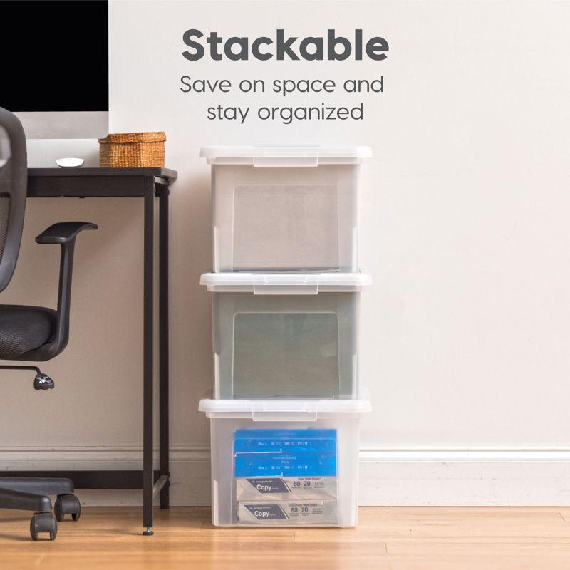 IRIS USA 35 Qt. 4Pack File Box File Organizer Plastic File Box for Letter/Legal File, BPA-Free Plastic Storage Bin Tote Organizer, Clear