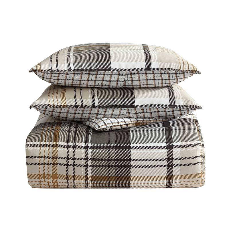 King Black and Beige Plaid Microfiber Duvet Set