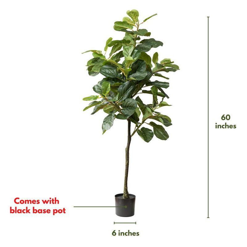 Forever Leaf 60" Artificial Fiddle Leaf Fig Tree with Black Pot, Indoor Artificial Plant for Home Decor