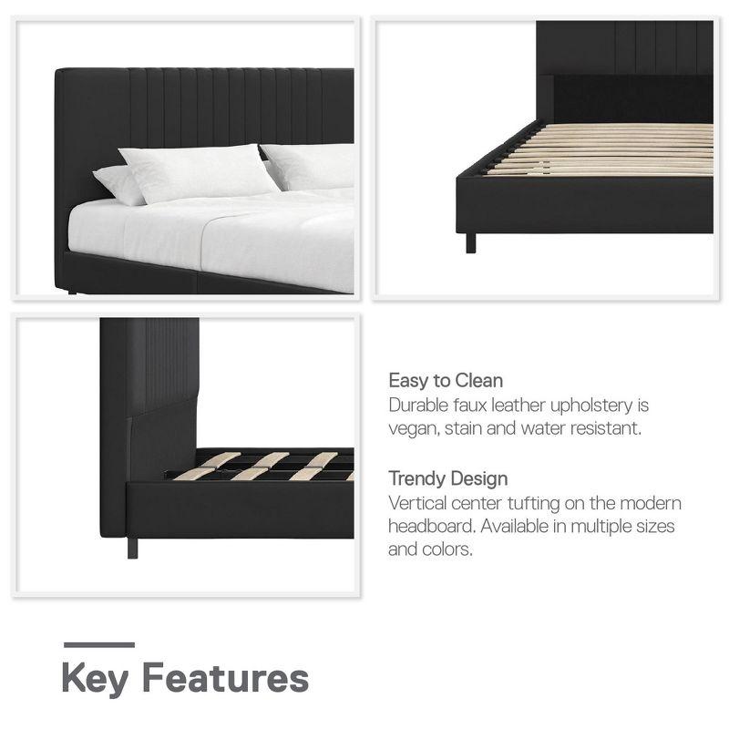 RealRooms Rio Faux Leather Upholstered Platform Bed with Tufted Headboard, Queen, Black