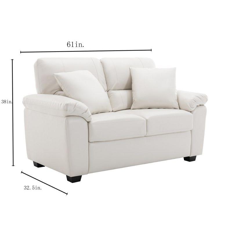 6 seater  Living Room Sofa Loveseat Set Comfortable Faux Leather Couch with Pillows White-Morden Fort