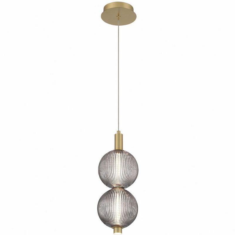 Gold and Smoke Ribbed Glass 2-Light LED Pendant