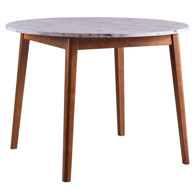 Ashton 40" Round White Faux Marble Dining Table with Walnut Base