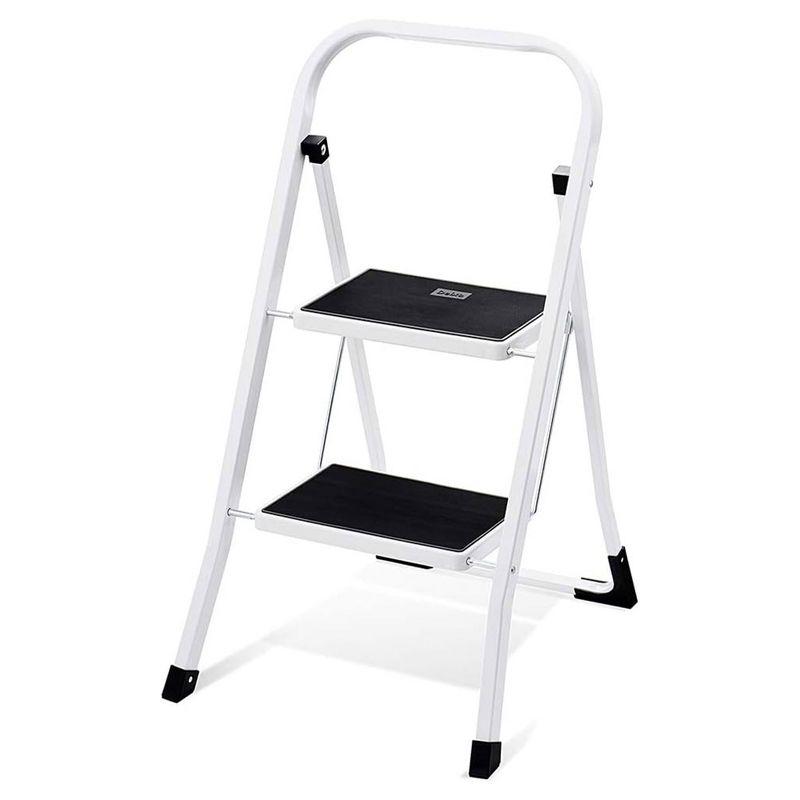 Delxo Non-Slip Stool Folding Sturdy Steel Wide Step Ladder with Hand Grip and Locking Mechanism for Indoor Household Kitchens