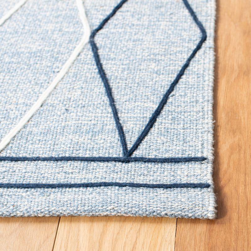 Light Blue and Ivory Handwoven Wool Cotton Area Rug