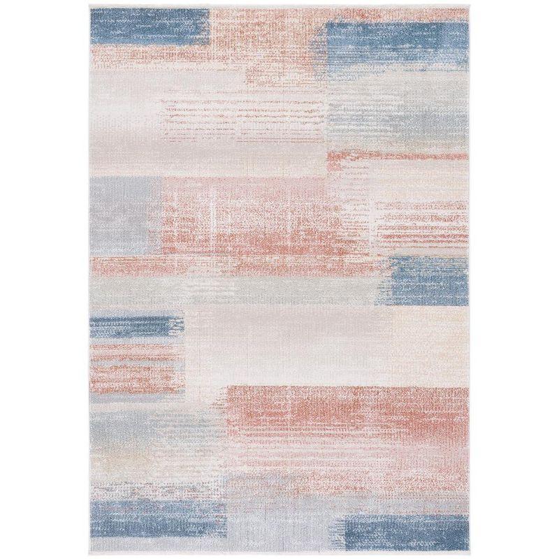 Beige and Blue Rust Abstract Washable Area Rug